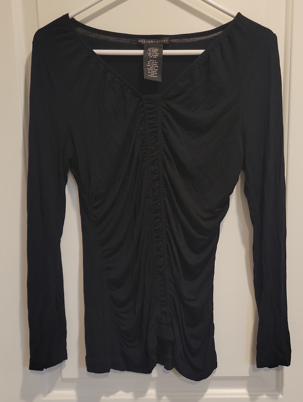 Design History Black Ruched Front Long-Sleeve Top